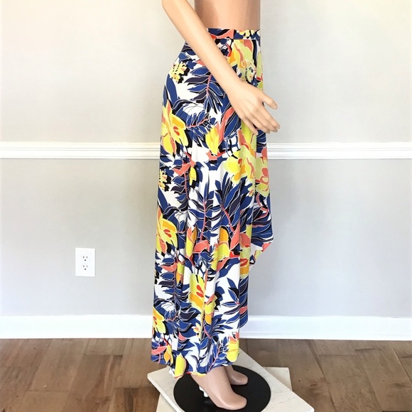 Alya Womens Tropical Floral Asymmetrical Maxi Wrap Skirt Size Small - Picture 2 of 6